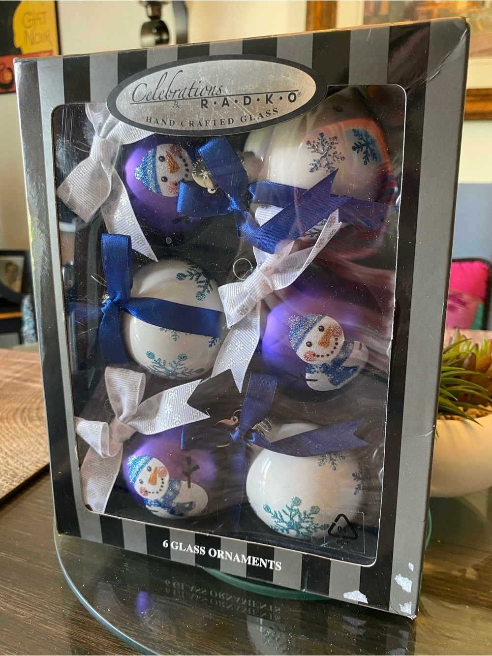 Celebrations by Radko White & Purple Snowman Glass Ornament Set, 6-Pack